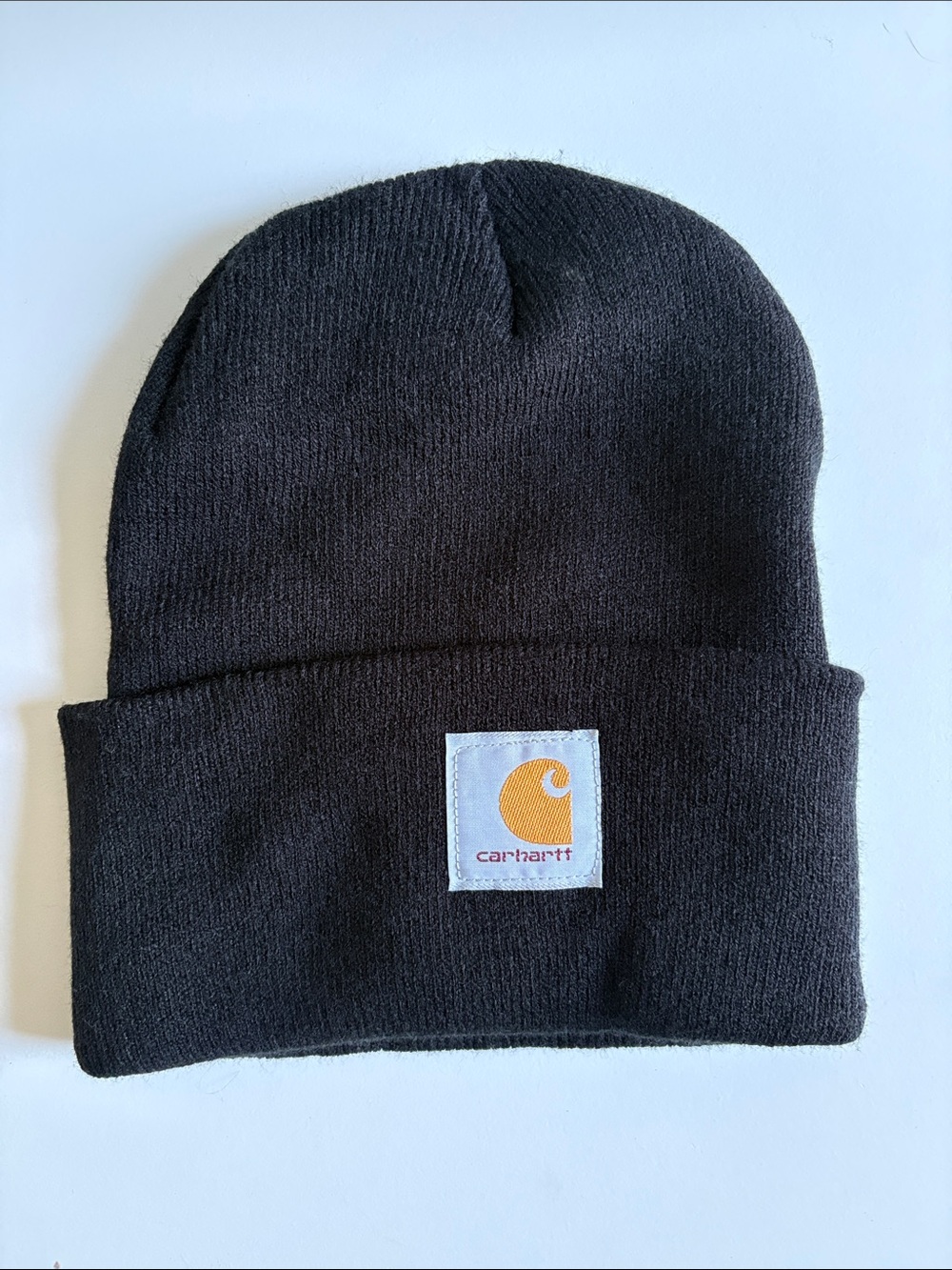Carhartt Black Beanie with Orange Logo Patch